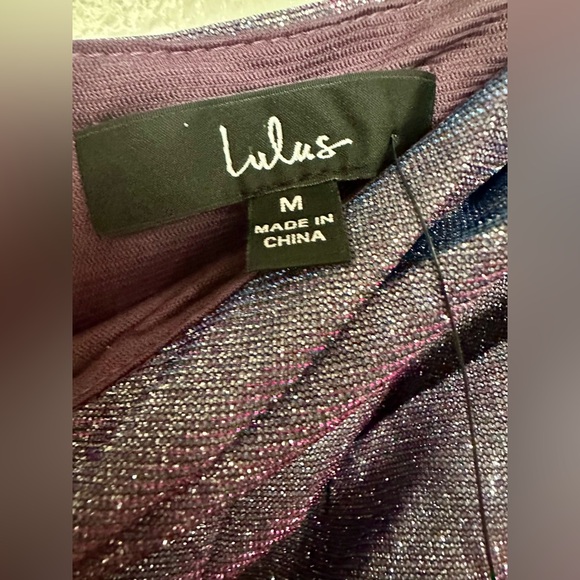 Lulus Pencil Skirt Size M Nwt! Metallic Purple Silver Sparkly Slit In Front - Picture 5 of 9